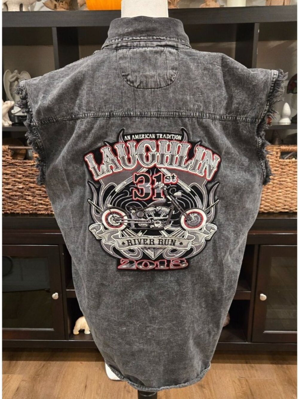 Vintage Biker's Club 2013 Laughlin River Run 31st Anniversary Denim Biker Vest L